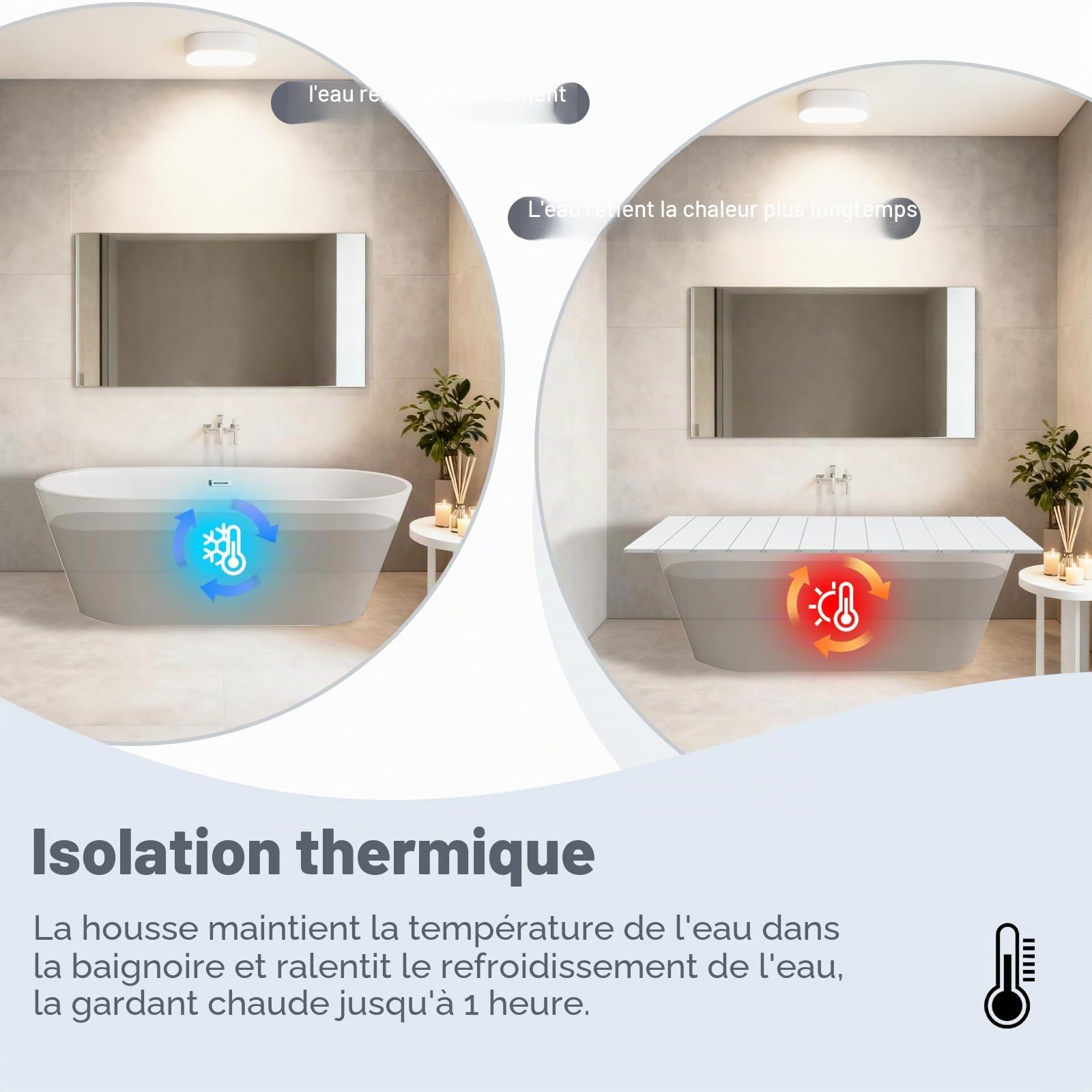 Couverture De Baignoire, Étanche Ponts D'isolation de Baignoire Anti-poussière Pliante Protège-poussière Support De Rangement, Blanc (Taille : 75cm x 170cm x 0.7cm)