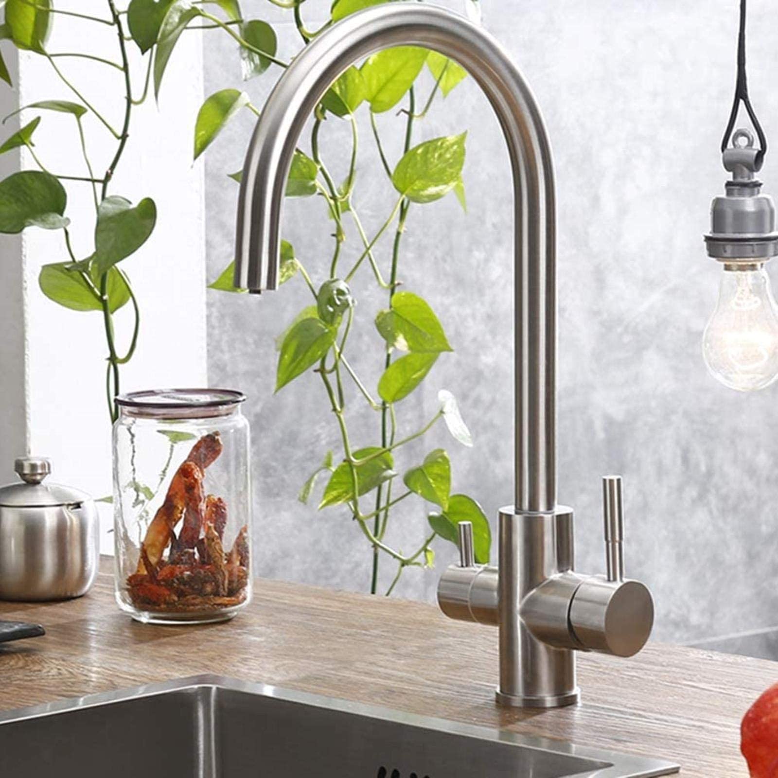 Robinet d'eau potable 3 voies OKUOKA en acier inoxydable brossé pour cuisine