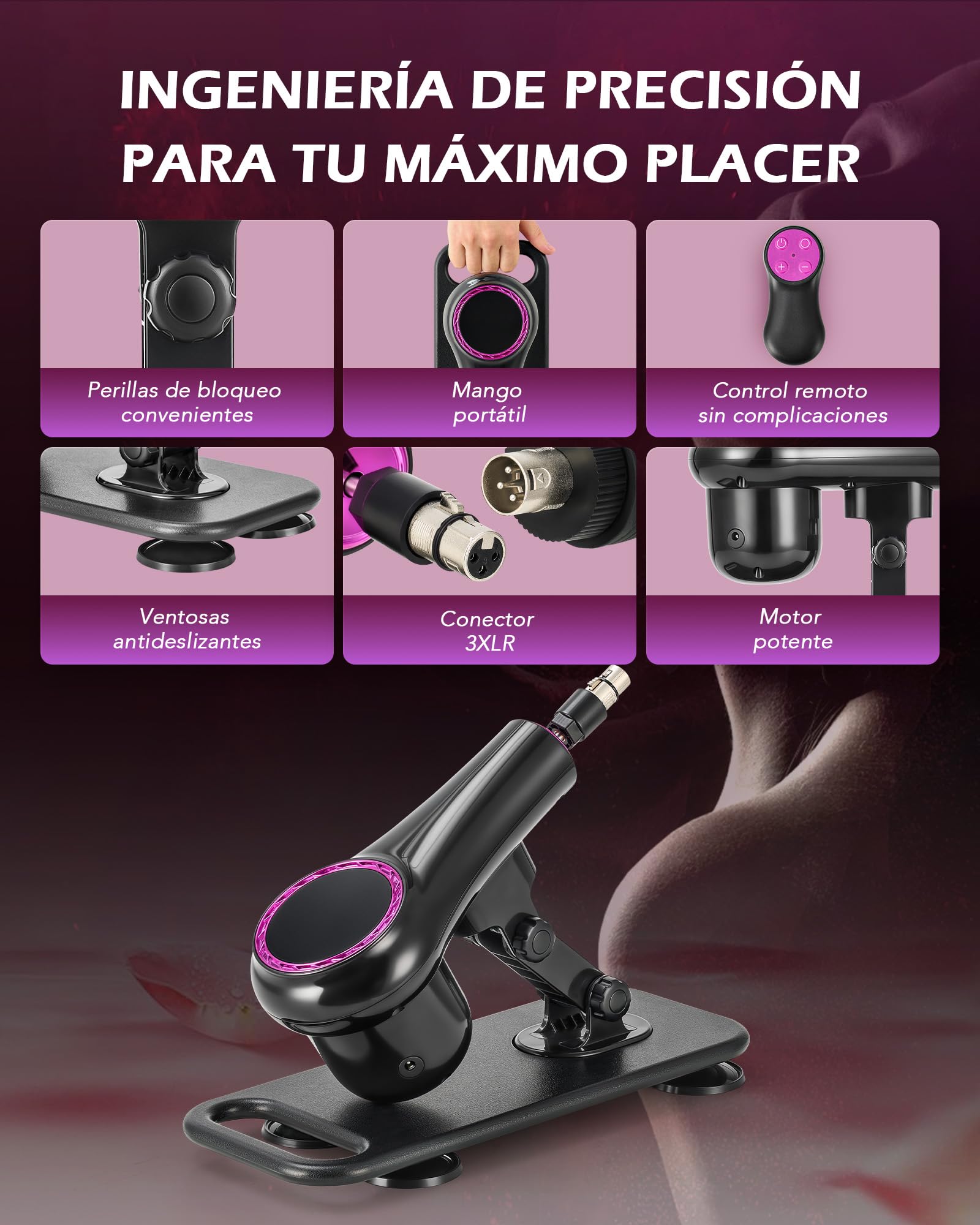 SENSUA Máquina Sexual Automática Máquina Sexual con Empuje con 7 Accesorios y Control Remoto, Diseñada para Mujeres, Hombres y Parejas, Sex Machine Ajustables para Masaje Vaginal, Anal y Masturbación