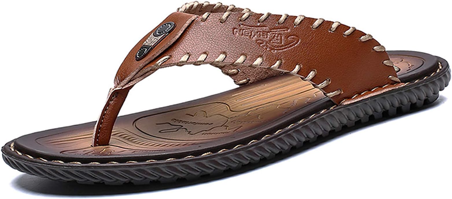 Mens Flip Flops Casual Leather Home Sandals For Mens Rubber Sole Slippers