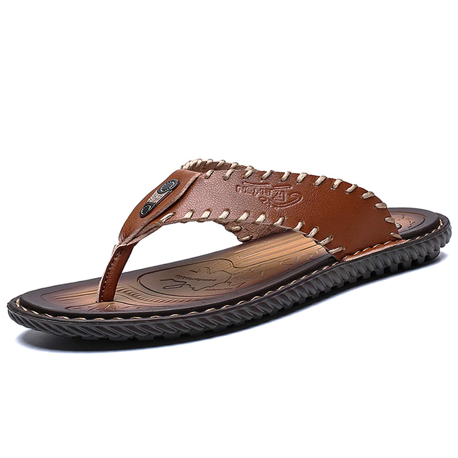Mens Flip Flops Casual Leather Home Sandals For Mens Rubber Sole Slippers