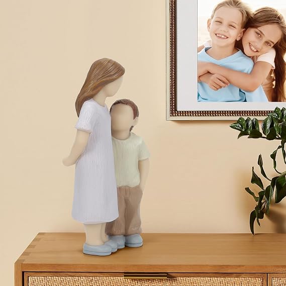 Sibling Love Resin Sculpture - Sister and Brother Figurine for Home Decor, Sentimental Gift to Celebrate Childhood Sibling Bonds