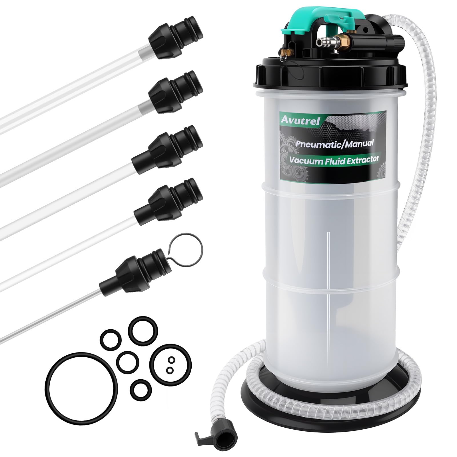 5,3L Manual y Neumática Bomba Succión de Aceite | Bomba Extractora de Fluidos Líquido de Transmisión con 6 Mangueras y Válvula de Seguridad, Bomba de Cambio de Aceite de Motor