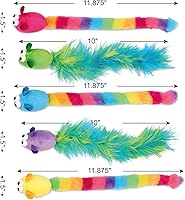 Vista 3 de Paquete de 5 juguetes interactivos para gatos con hierba gatera y plumas, ratones multicolor con cola larga de plumas, accesorios para gatos