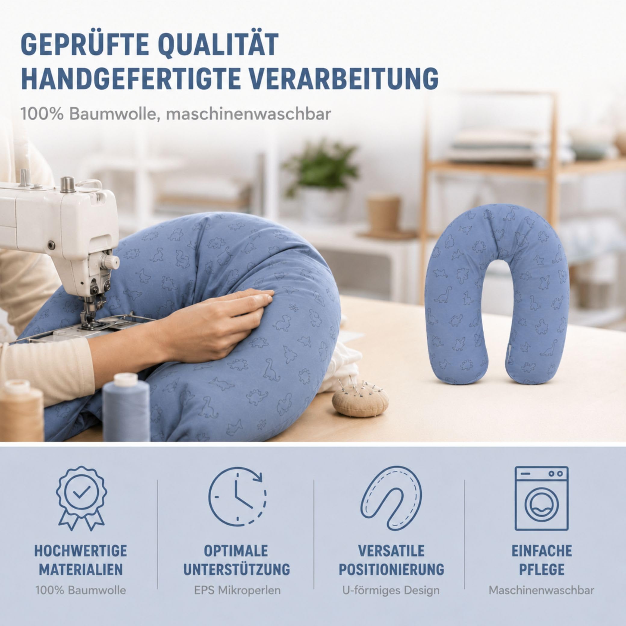 Fillikid Stillkissen EPS-Perlen 190 cm Exklusiv | XXL Stillkissen mit EPS Mikroperlen Länge 190 cm | Schwangerschaftskissen Bezug 100% Baumwolle maschinenwaschbar | Kissen Schwangerschaft