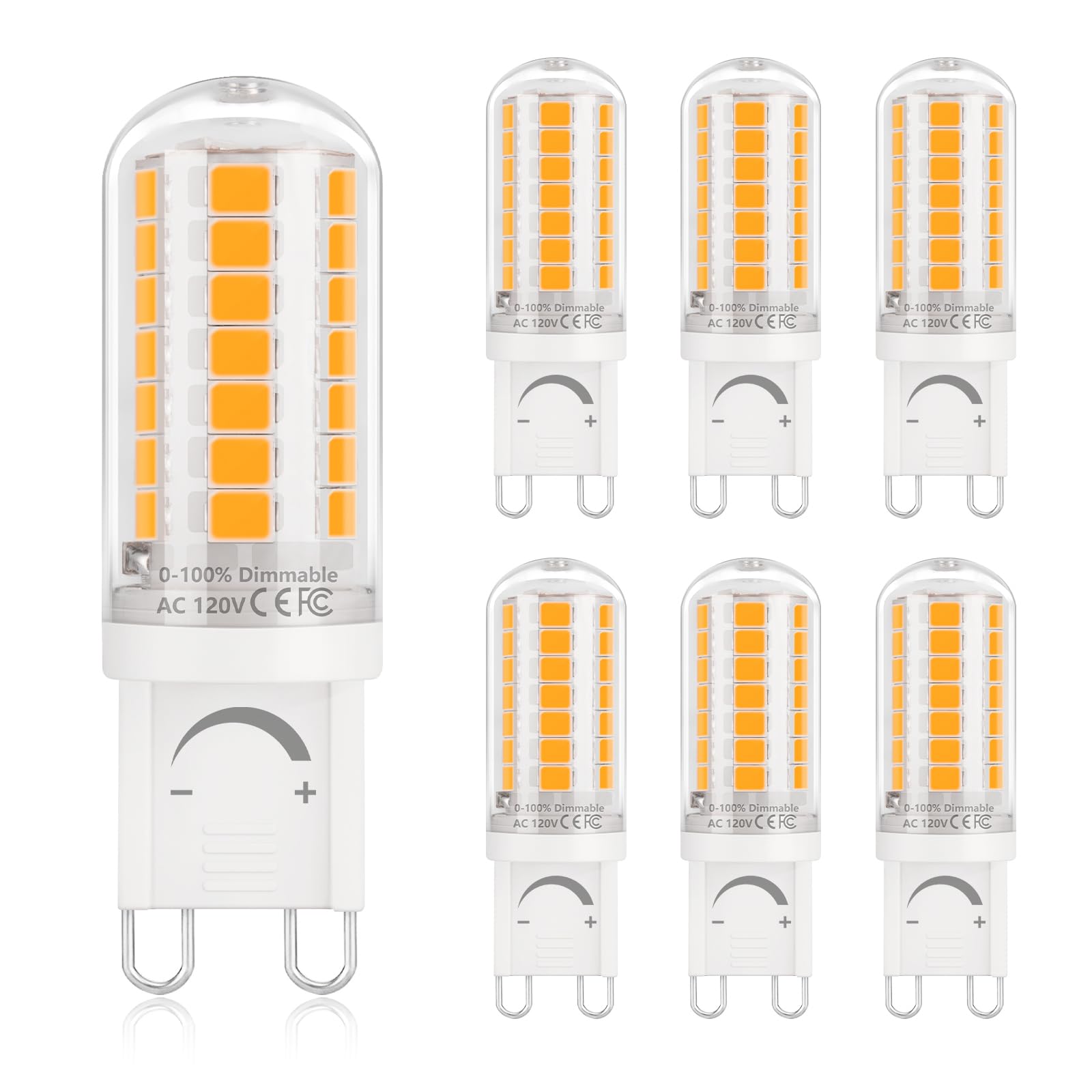 DiCUNO G9 LED Bulb Dimmable, 2700K Warm White, 40W Halogen Equivalent, 4W 430lm, Ceramic Bi-pin Base, G9 Chandelier Light Bulbs for Home Lighting, 6-Pack