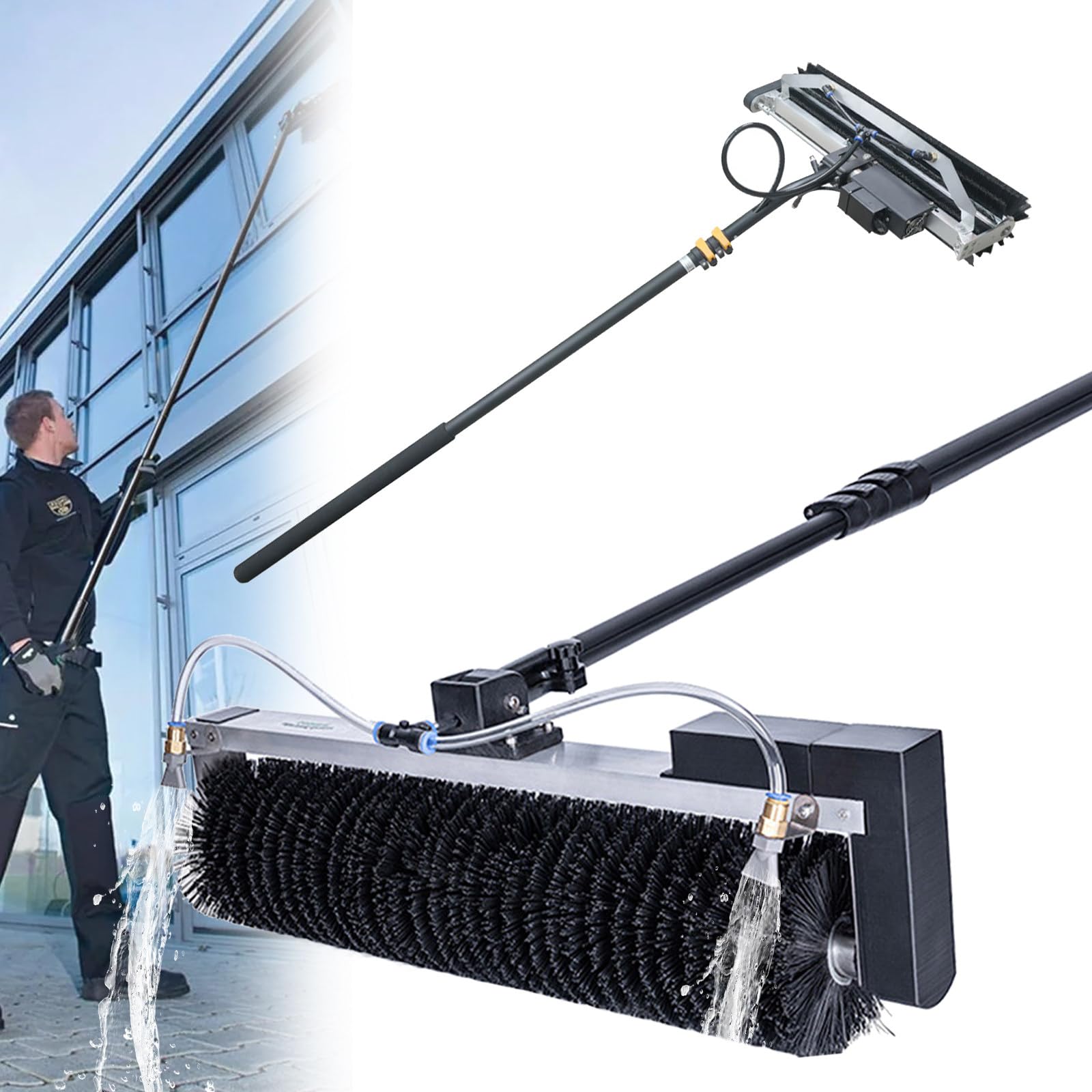 ASerZenith Solar Panel Cleaning Kit - Telescopic Water Fed Brush & Pole Set, 7.5M Lithium Battery, Automatic Window Glass Washer, Efficient Solar Panel Maintenance Tool,Battery-5.5M