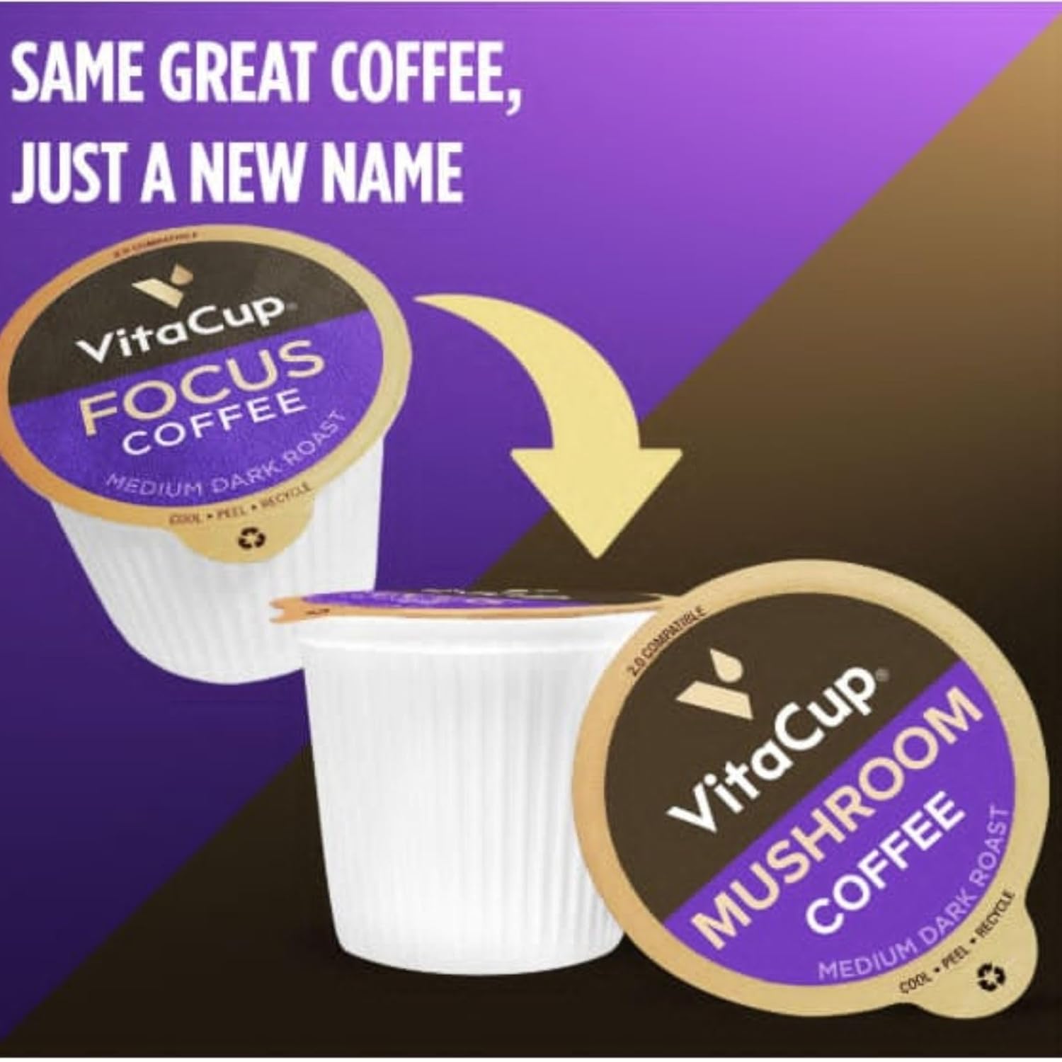 VitaCup Mushroom Coffee Pods, Boost Focus & Immunity w/Lions Mane, Chaga, B Vitamins, D3 for Memory & Clarity, Medium Roast, Single Serve Pod Compatible w/Keurig K-Cup Brewers,64 Ct