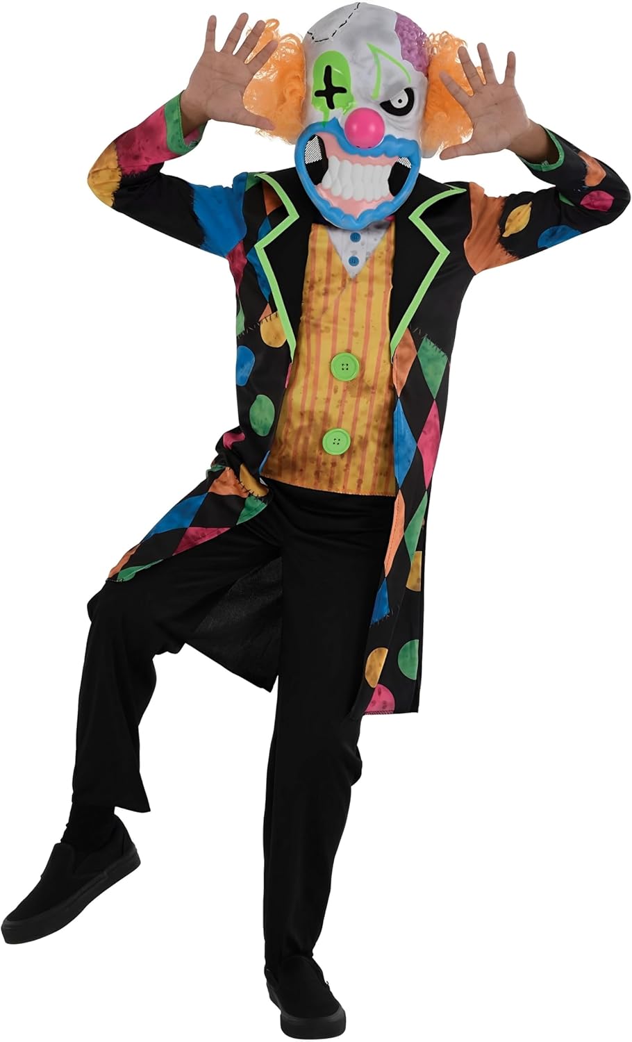 Black Bruiser The Clown Costume Set (Large 12-14) - Premium Quality Polyester & Plastic - Creepy & Unforgettable Party Outfit For Thrilling Halloween Nights