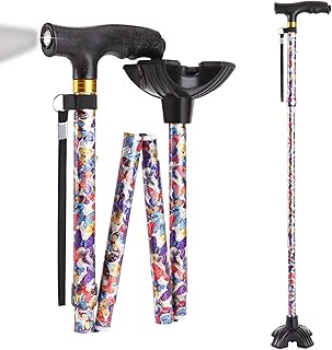 Walking Cane with LED Light, Adjustable Folding Walking Cane for Women and Men, Lightweight Portable Collapsible Cane Quad Cane for Senior Balance
