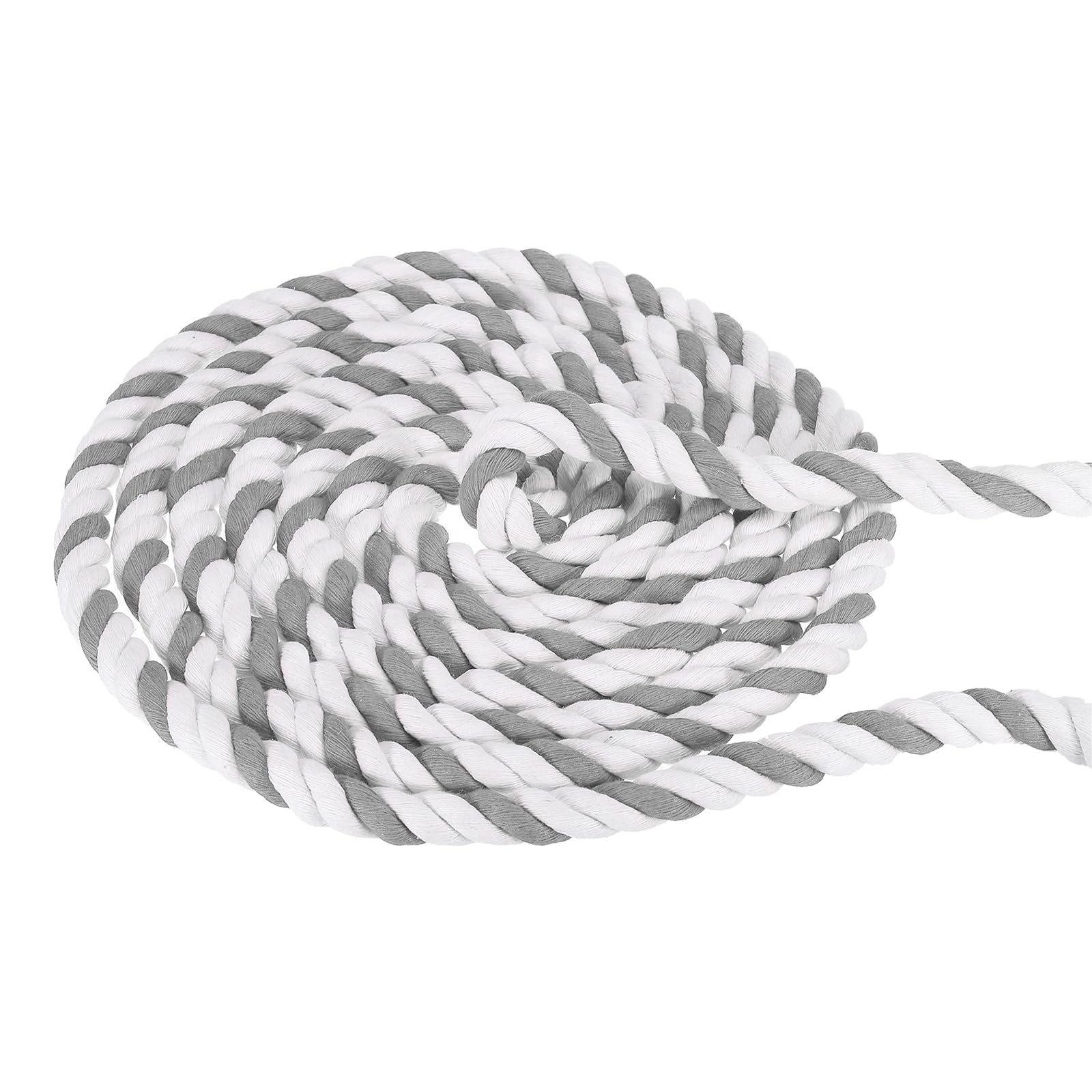 PATIKIL 1/2 Inch x 25 Feet Natural Twisted Cotton Rope, 3 Strand Tug of War Rope with Sealing Tape for Craft Railings Home Decor, Grey White