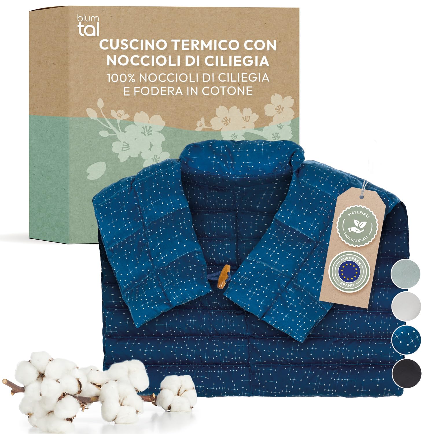 Blumtal cuscino con noccioli di ciliegia riscaldabile per cervicale - cuscino termico noccioli di ciliegio al 100% - scaldacollo da microonde fodera 100% cotone certificata OEKO-TEX - cuscino stampato