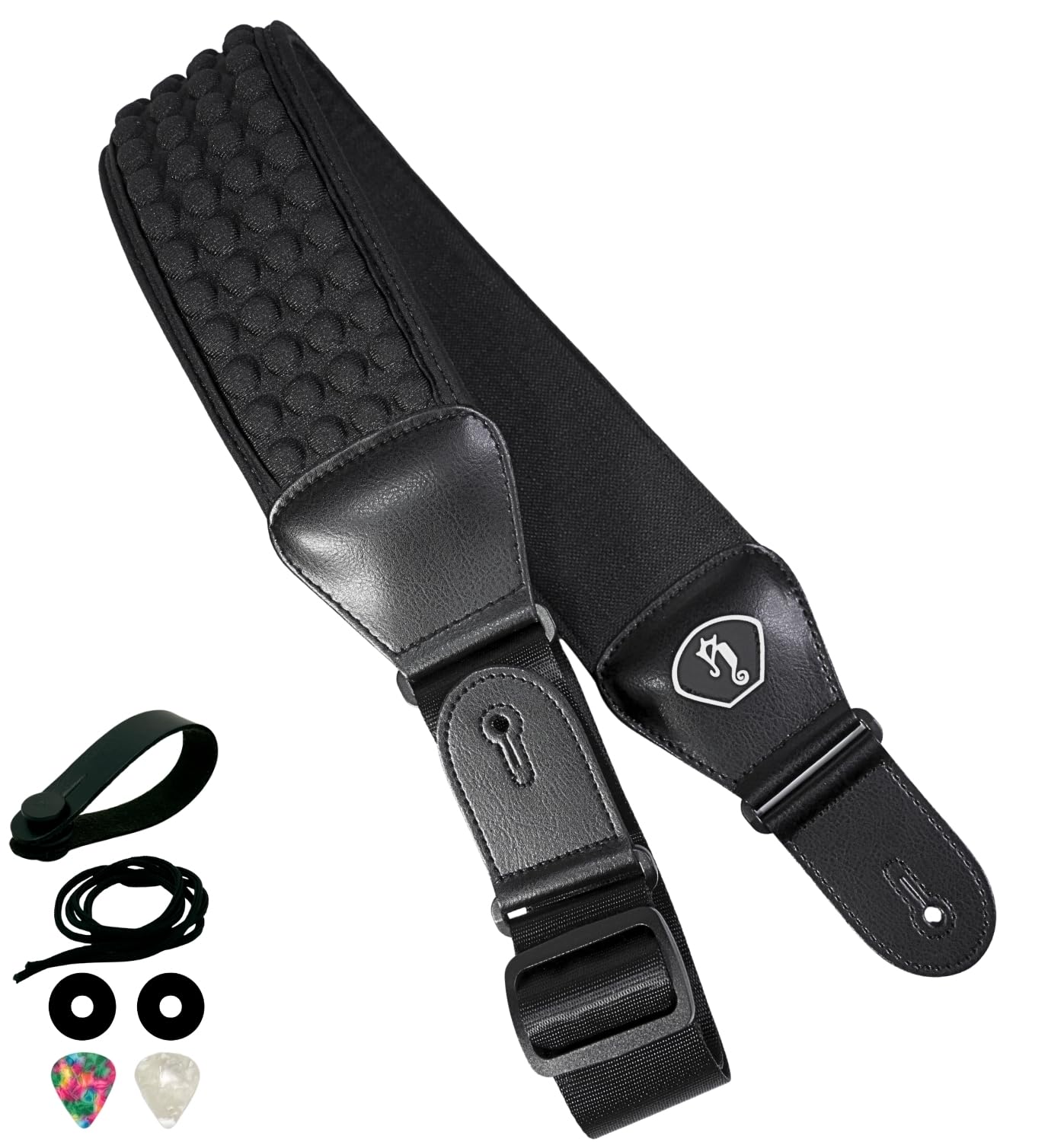 Rockyou Tracolla imbottita per chitarra, larghezza 8,1 cm, imbottitura in spugna 3D, in neoprene, con supporto per plettro, per alleviare la pressione