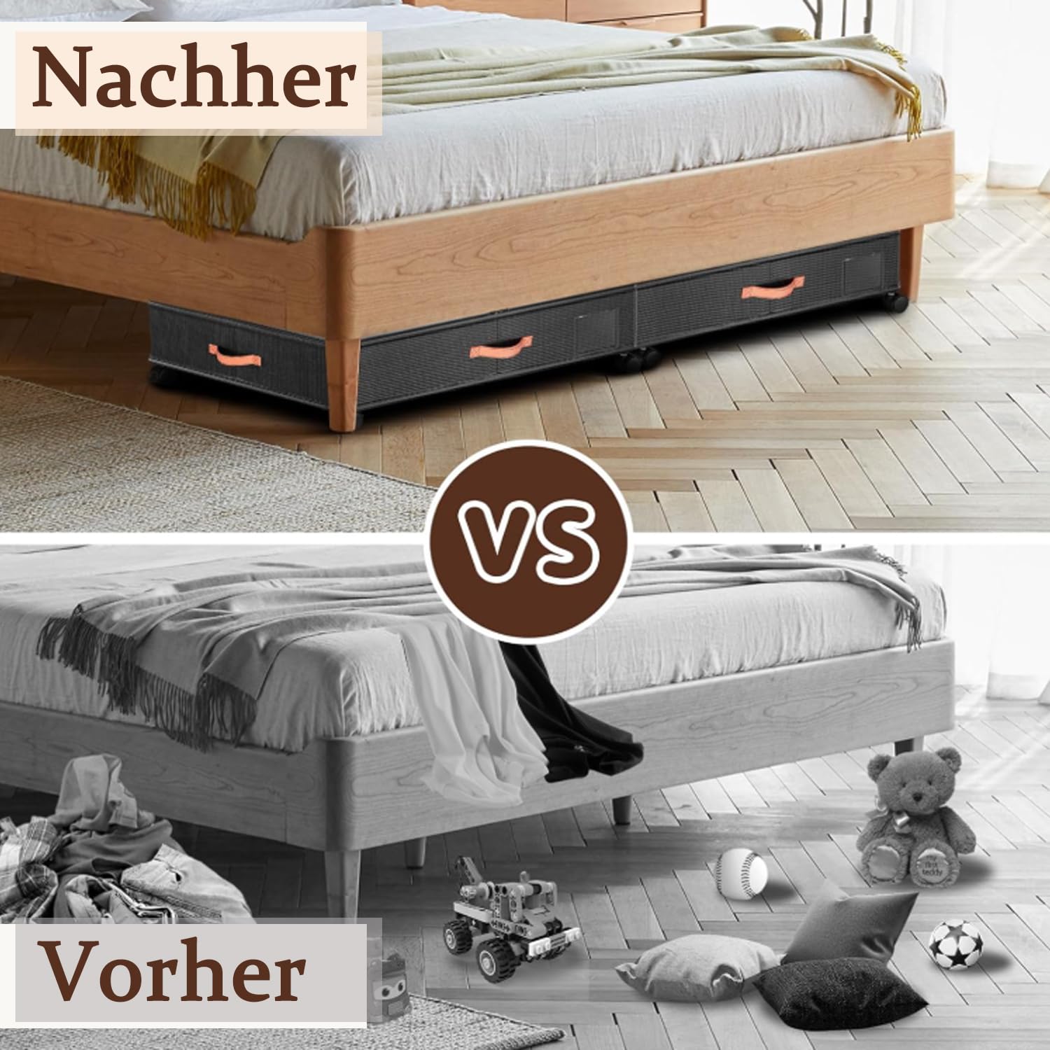 2 Stück Unterbett Aufbewahrungsbox mit Rollen, 50L Metallrahmen Unterbett Aufbewahrung, Bettkasten Aufbewahrung Transparentem Deckel, Unterbettkommode mit Abnehmbarer Trennwand, für Kleidung