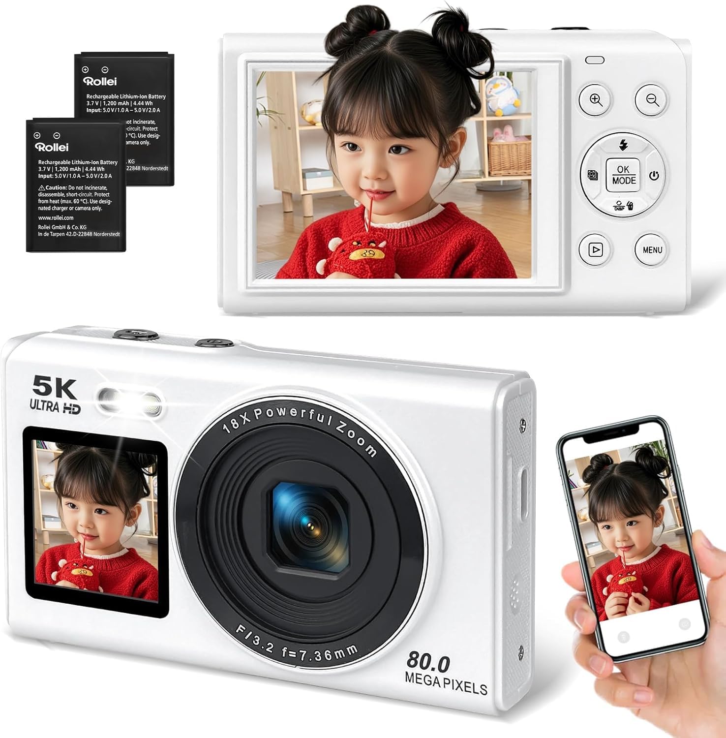 Amazon | デジカメ5K80MPWIFI機能小型デジタルカメラポケット