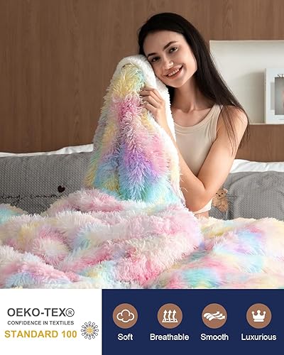 Miniatura 3 de Manta de pelo sintético, 90 x 90 pulgadas, arcoíris