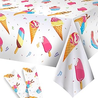 KatchOn, Large Ice Cream Tablecloth - 54x108 Inch, Pack of 2 | Ice Cream Party Tablecloth for Ice Cream Party Decorations | Ice Cream Birthday Party Decorations | Ice Cream Table Cloths for Parties