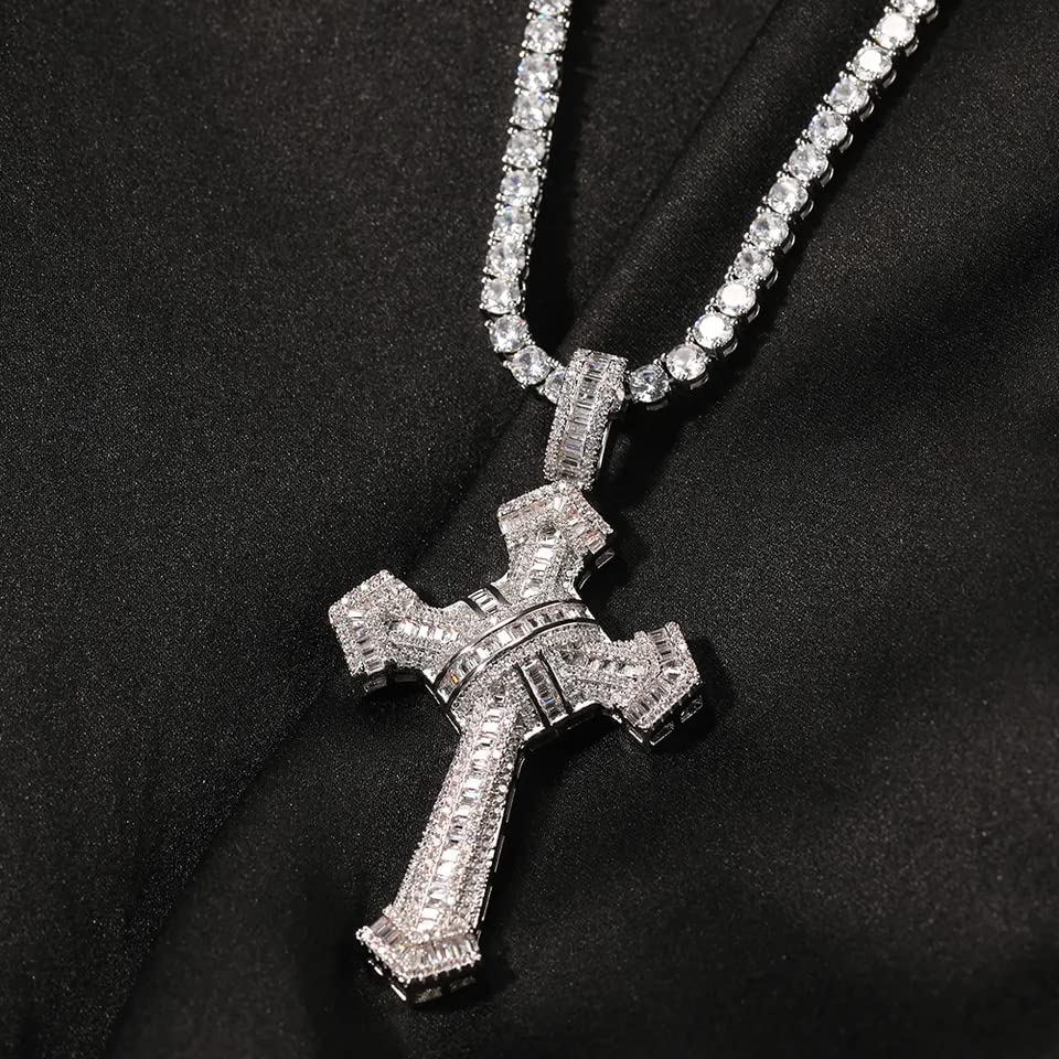 The Jewelers House 14K Gold Over Finish Simulated Diamond Iced Out Holy Jesus Christ Crucifix Cross Custom Religious Christianity Charm Pendant Necklace, Christmas Gift, Free chain3