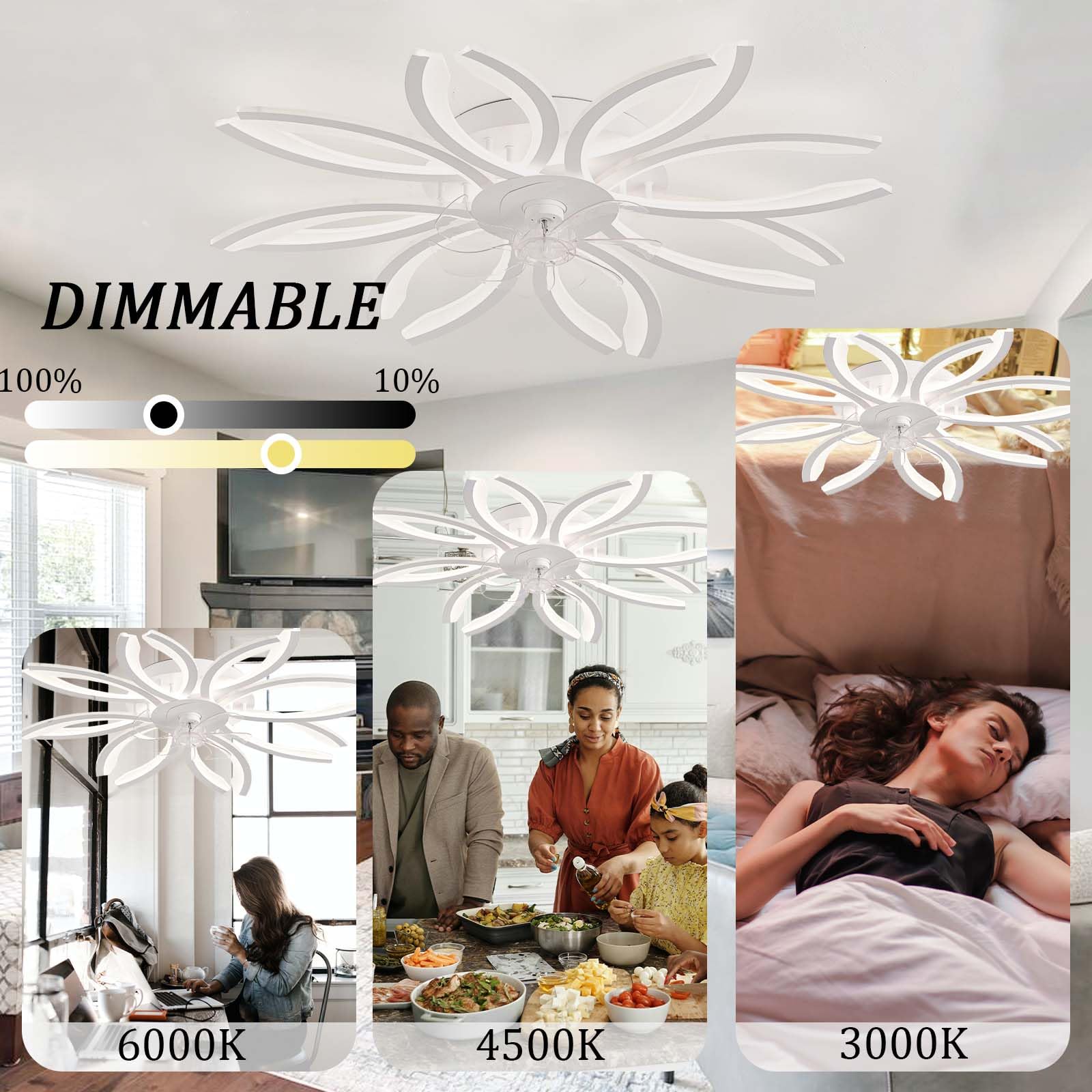 Ventilatore da Soffitto Smart 66 Pollici con Telecomando e Illuminazione LED Dimmerabile - Motore DC Reversibile a 6 Velocità | Leroy Merlin