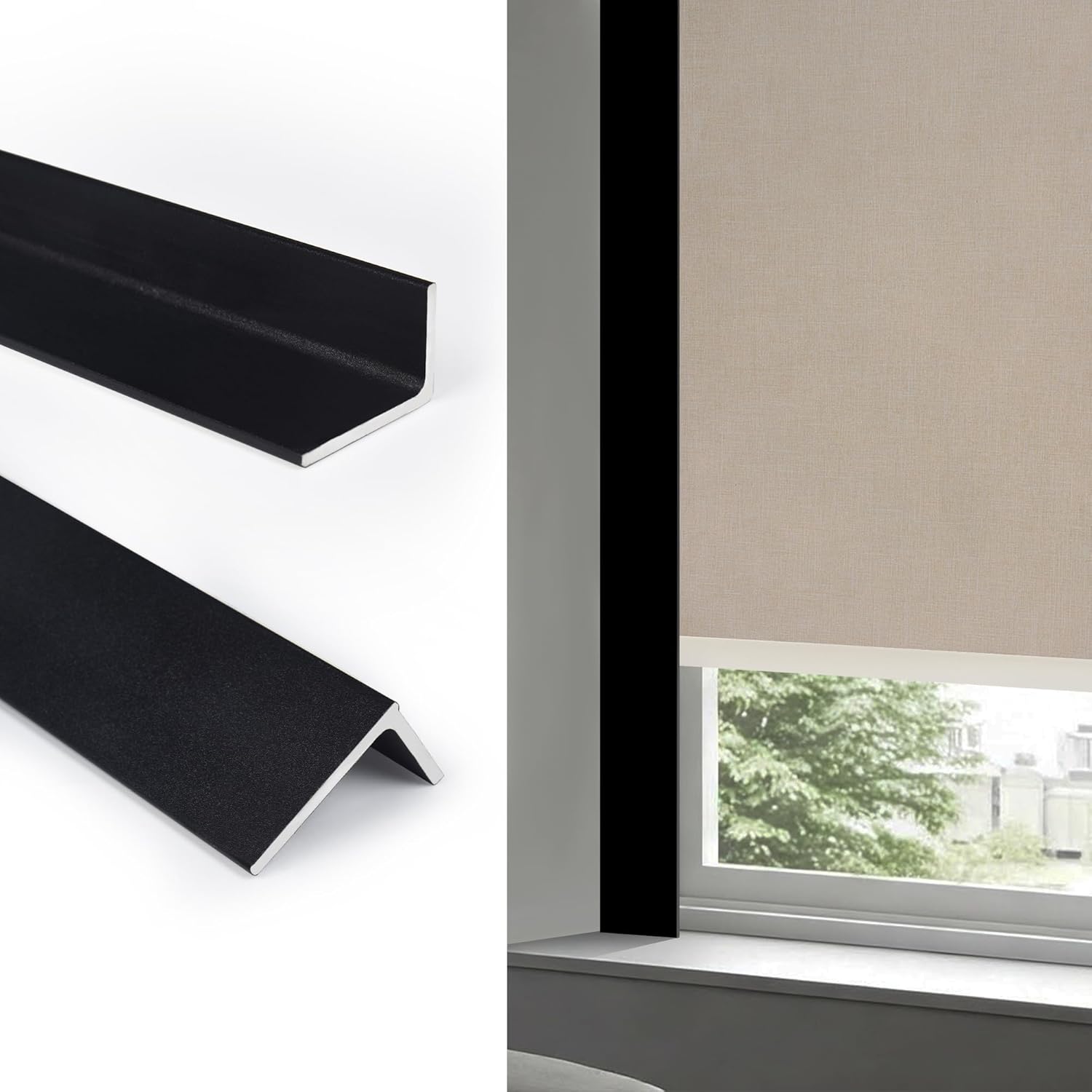 LazBlinds Light Blockers, Suitable for Roller Shades, Zebra Blinds, and Blinds Side Edge Light Blockers, Easy to Install and Cuttable Blocking Panels, Black, 58", 2Pcs Black 58" L