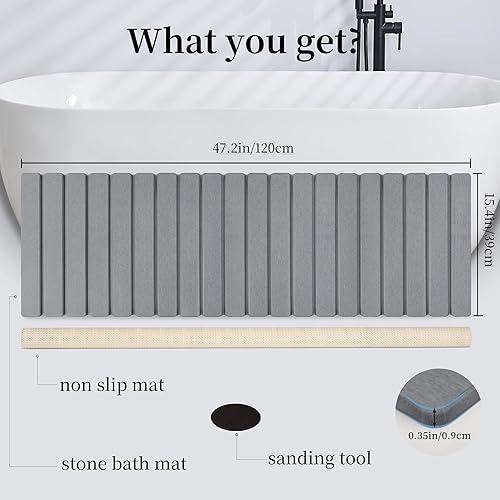 Miniatura 4 de Alfombra de baño larga de piedra de diatomeas, alfombra de baño plegable de 47 x 16 pulgadas, súper absorbente, de secado rápido, antideslizante,