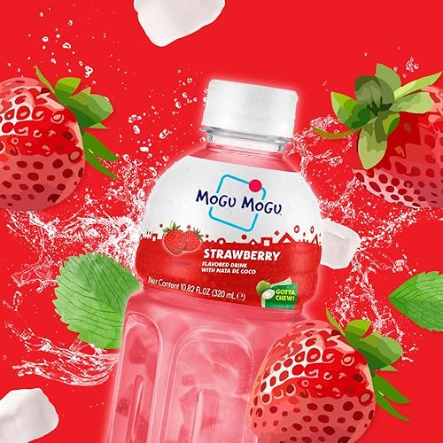 Miniatura 5 de Mogu Mogu Bebida Jugo de Fresa (6 Botellas) Bebidas para niños. Divertida bebida masticable hecha con jugo de fruta y nata de coco (gelatina de