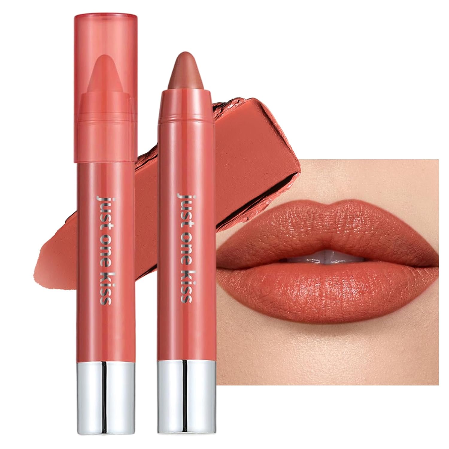 Warm Terracotta Cream Lipstick Lip Crayon, Hydrating Lipstick for Women, Smooth Natural Color Tinted Lip Balm & Lip Crayon Liner in One, Buildable Color with Soft Finish, 05
