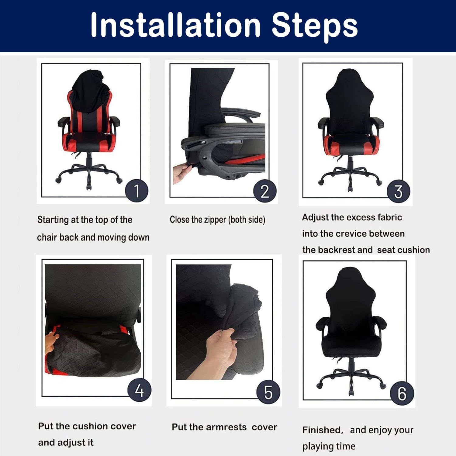 Gaming Chair Covers Waterproof, PU Leather Gamer Chair Slipcovers Stretch Computer Chair Cover with Elastic Bottom for Boss Chair Armchair (4,one Size)