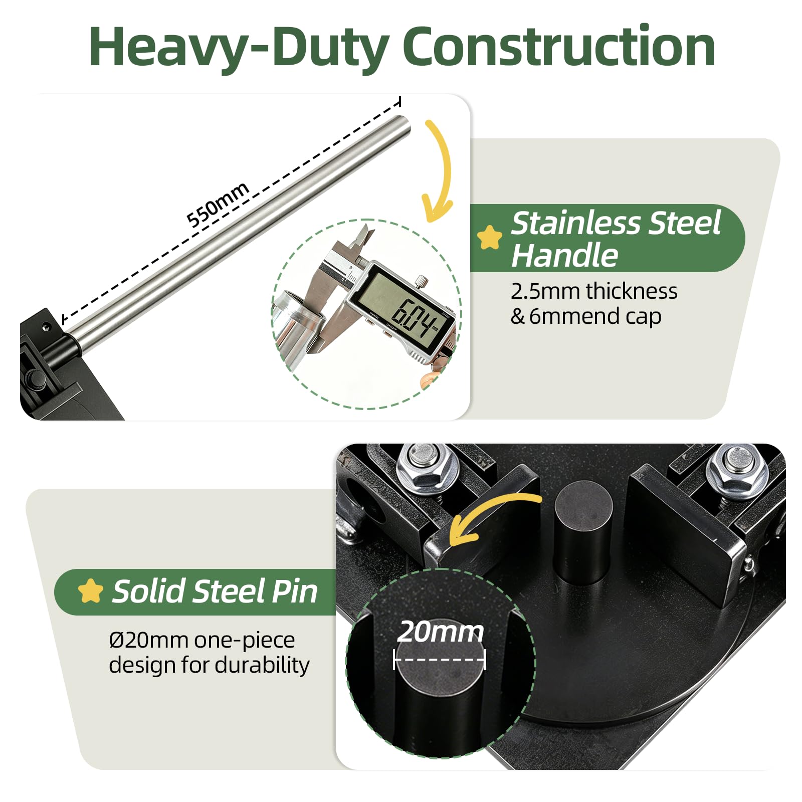 Dobladora manual de 1 a 14 mm para barras de hierro, barras de acero, tubos y dobladores de metal, mango de 550 mm, barra de acero de 20 mm de diámetro, para obras y bricolaje