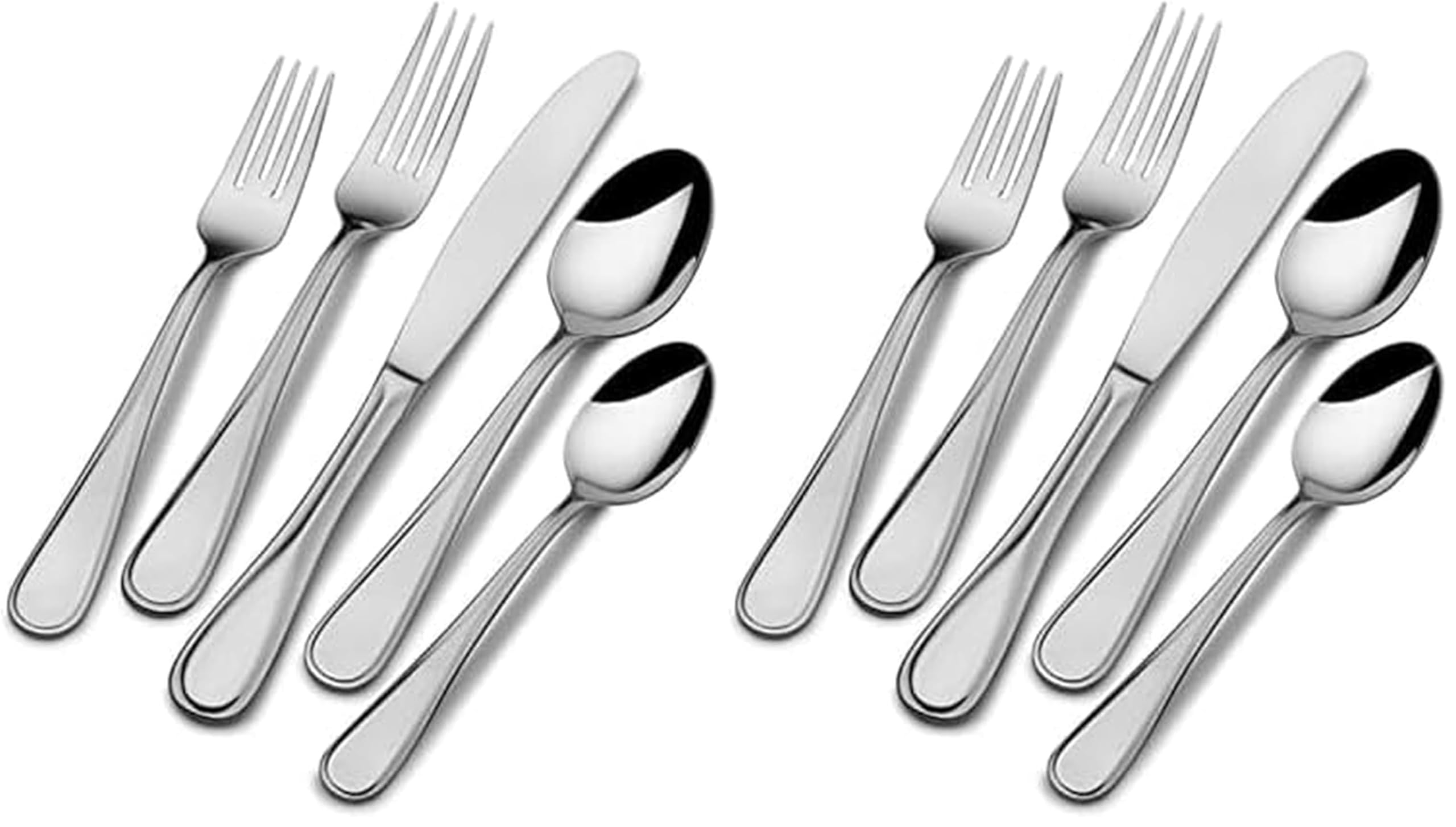 Mikasa Bravo Flatware Set, Service for 12, 18/10 Stainless Steel Silverware with Mirror Finish, Includes 5 Serving Utensils, Dishwasher Safe, 65 Piece Set (Pack of 2)