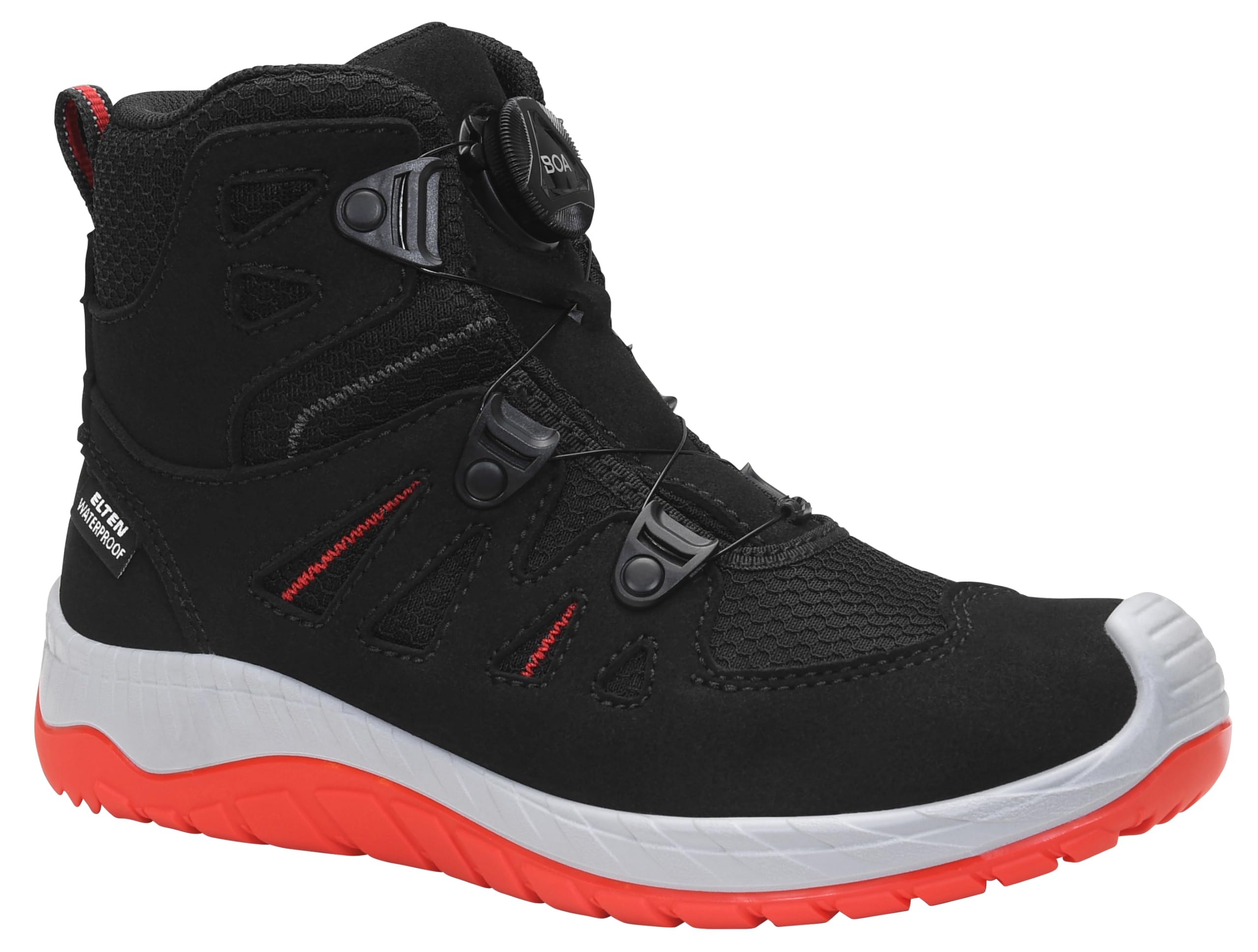 ELTEN MADDOX Kids BOA black-red Mid | Outdoorschuhe für Waldkindergarten, Wandern und Spielen - wasserdicht, leicht, atmungsaktiv