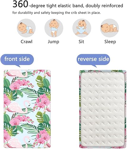 Miniatura 5 de Sábana bajera ajustable para cuna con temática de flamenco, sábana bajera estándar para cuna, material ultra suave, ideal para habitación de niños o