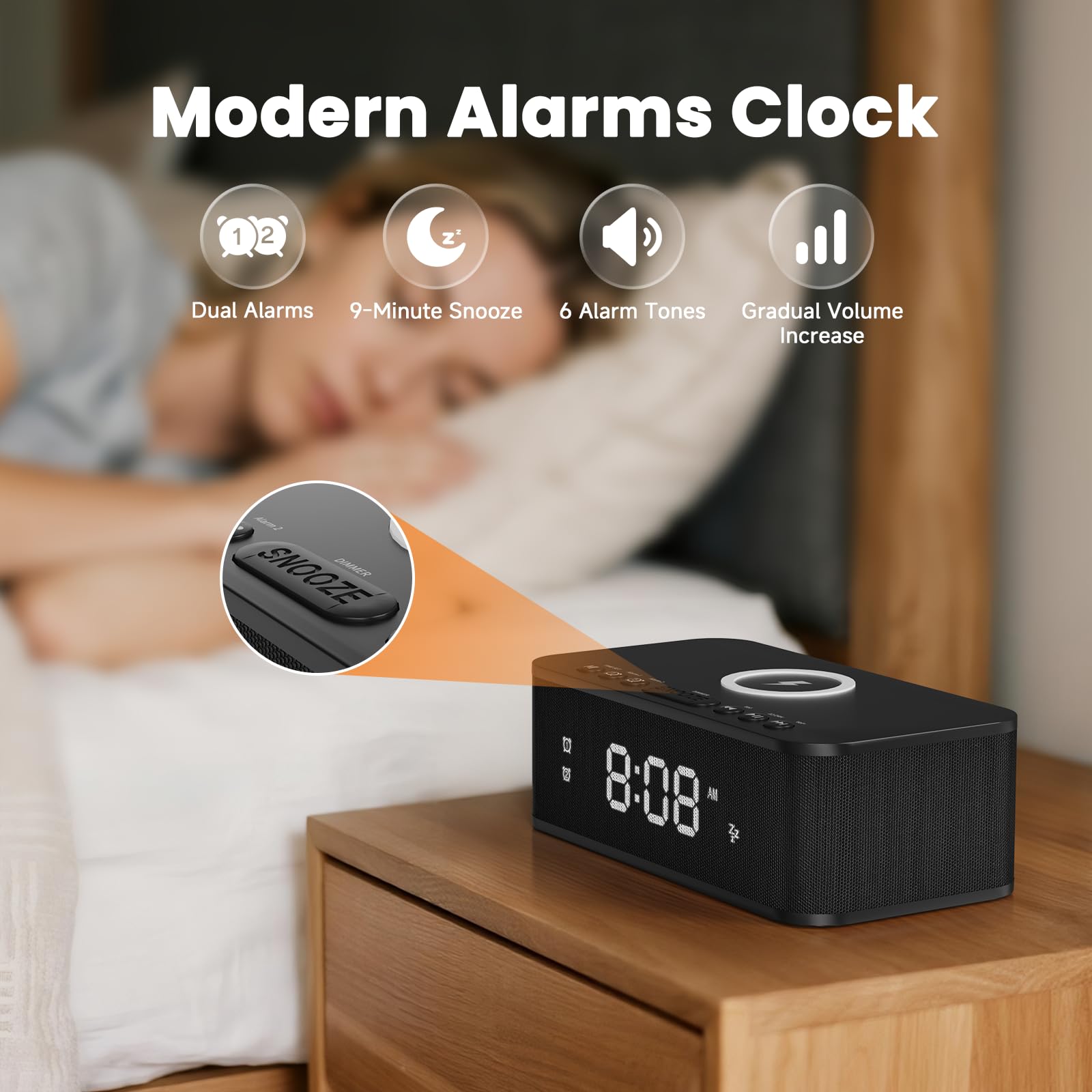 Reloj despertador digital AUX USB, Bla123