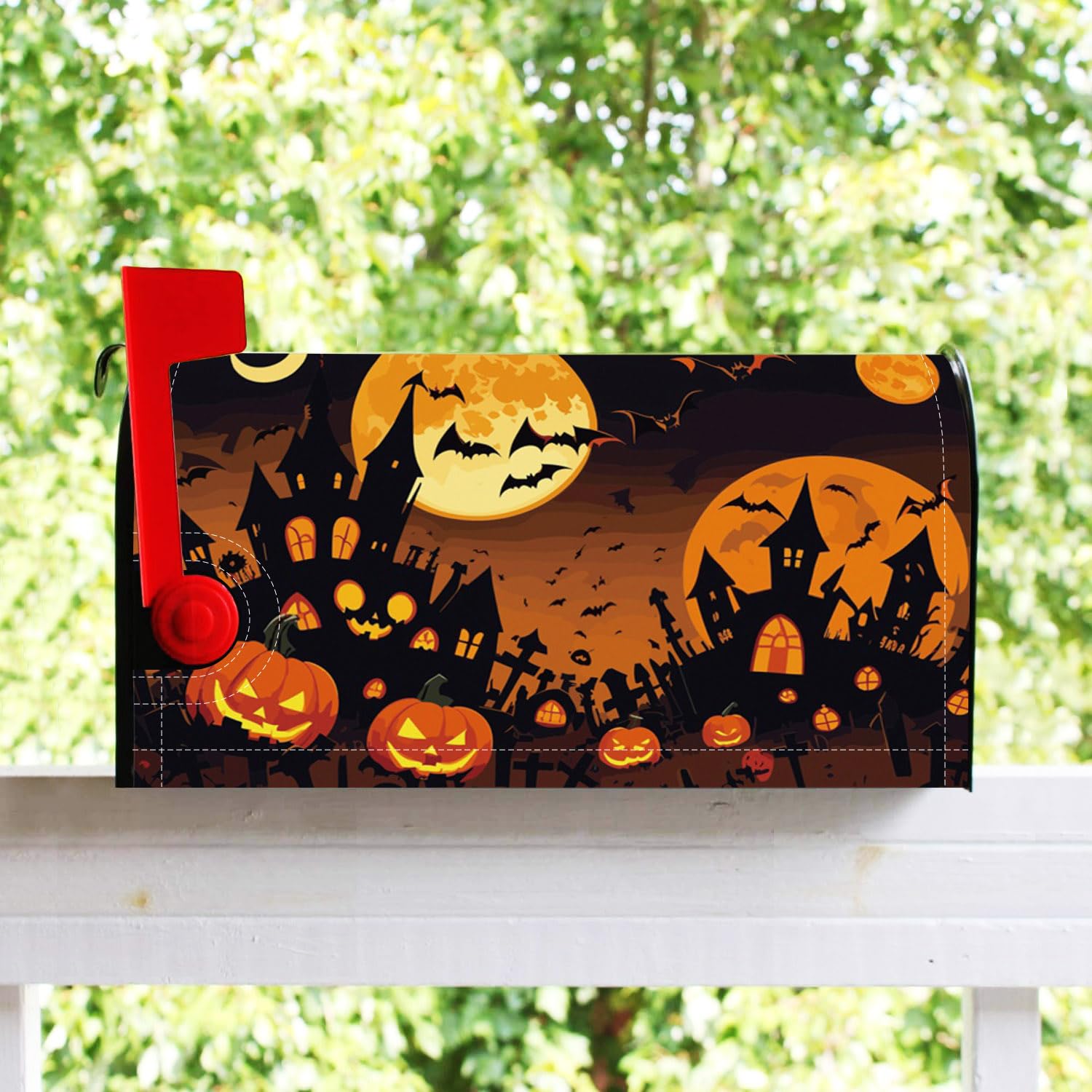 Spooky Halloween Magnetic Mailbox Cover - Bloody Handprint Design, Weatherproof Oxford Cloth, 21x18 Inch