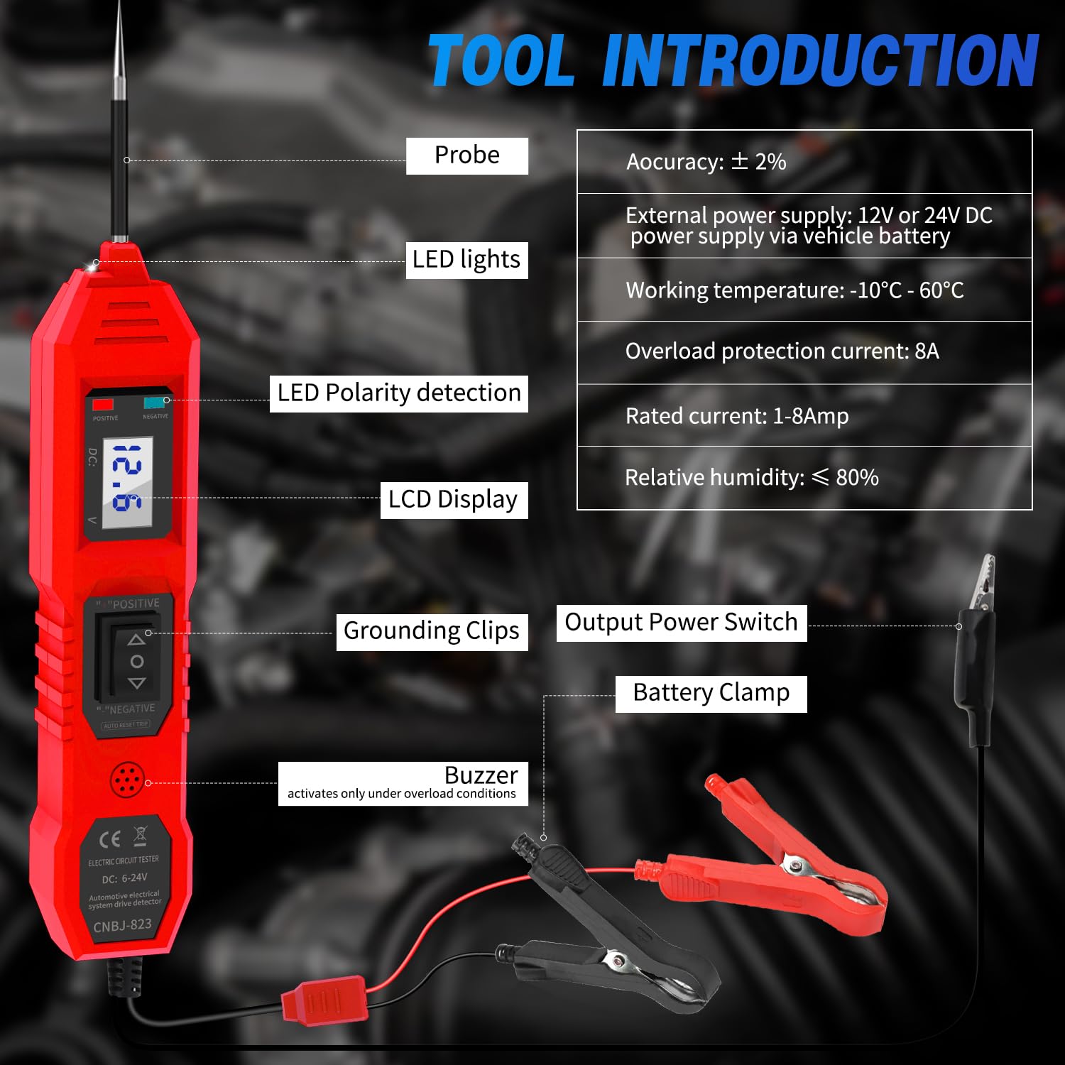 Power Circuit Probe Tester, 6V/12V/24V DC Circuit Tester Automotive, Multifunctional Car Electric Circuit Tester Power Fuse & Voltage Tester Light, Short Circuit Breake Finder Electrical Tools