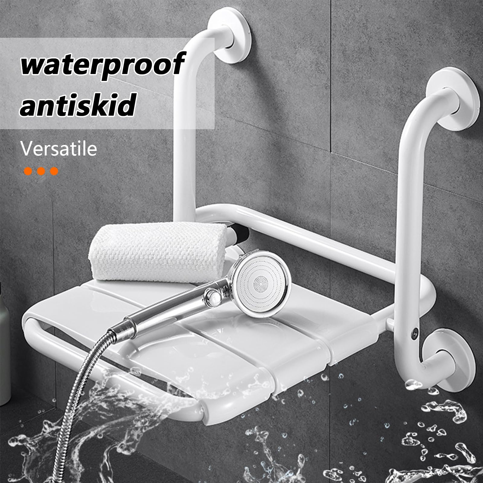 Sedile per Doccia a Parete, 2 In 1 Seggiolino Per Doccia Da Muro,Sedile per Vasca pieghevole Caricabile Con Bracciolo Per Il Bagno,sgabello Da Bagno Antiscivolo Per Anziani