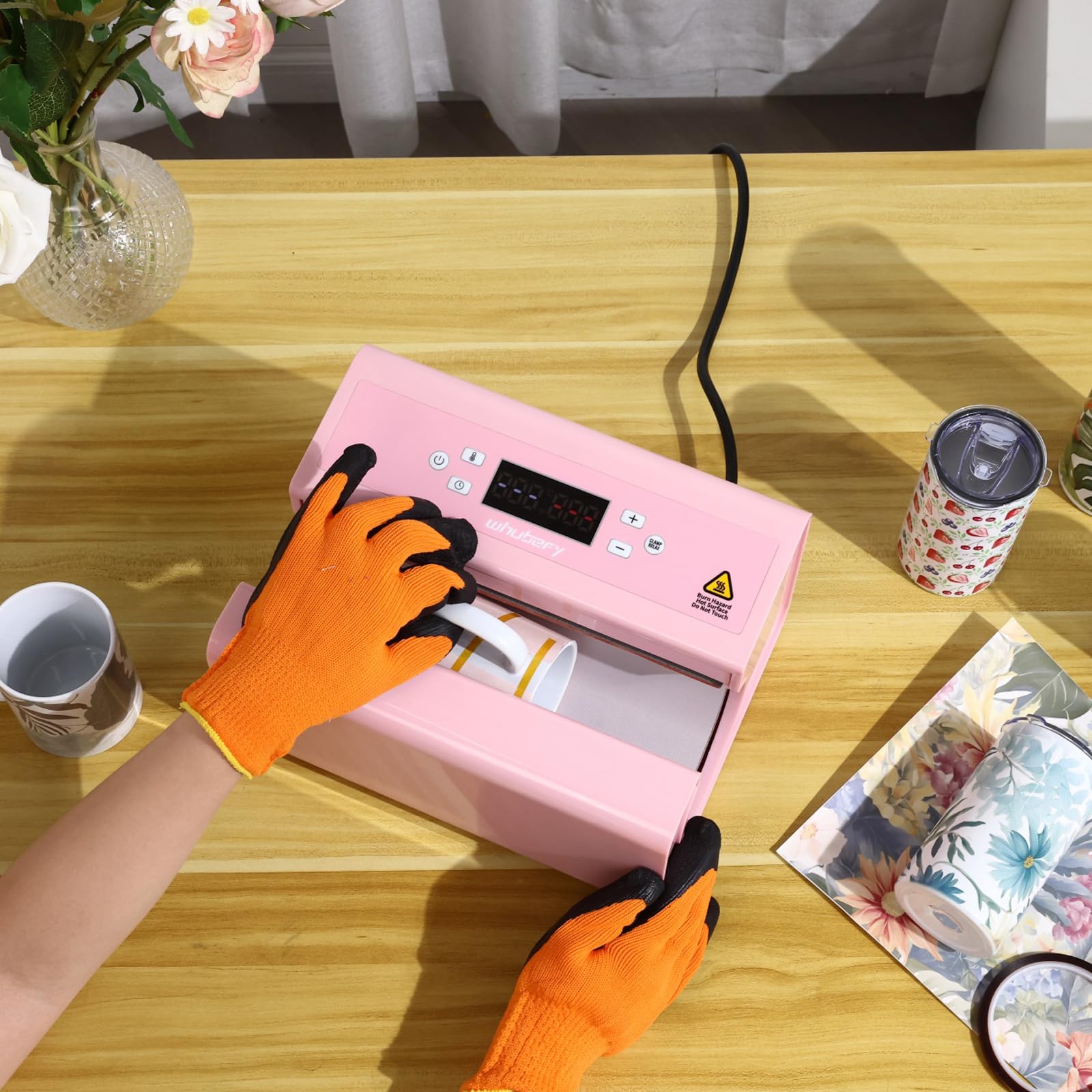Pressa automatica per tazze, tazze, tazze, tazze da caffè, borracce e borse, controllo preciso dell'ora e della temperatura, regolazione della pressione premendo un pulsante (rosa)