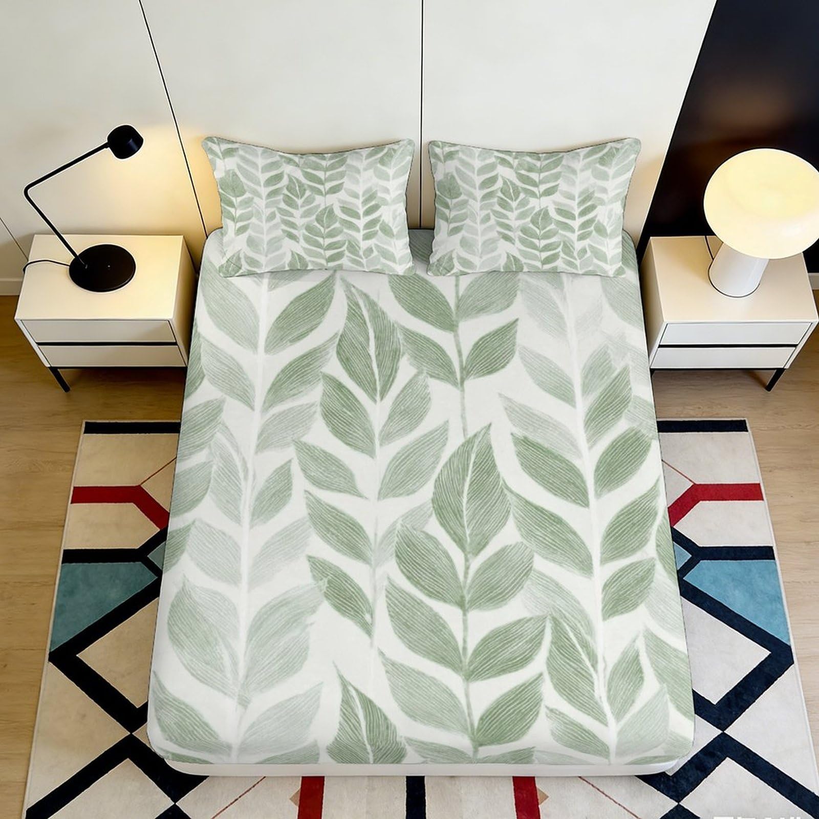 Jqzkxnhpbr Style-9 3D Printed Green Leaf Fitted Sheet Microfiber Soft Non-Slip Botanical Mattress Cover For Bedroom Dorm Decoration 90X200x25cm