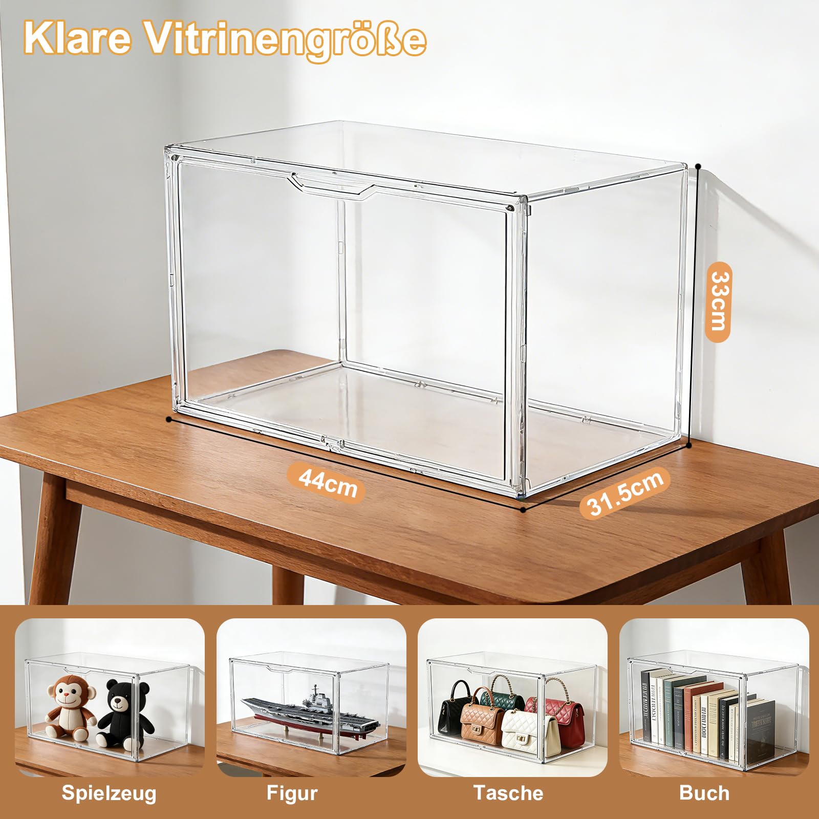 Vetrina acrilica trasparente, impilabile, con porta magnetica, antipolvere, per figurine, libri, cosmetici, modellini auto, personaggi da collezione, scarpe e borse (45 x 33 x 33 cm)