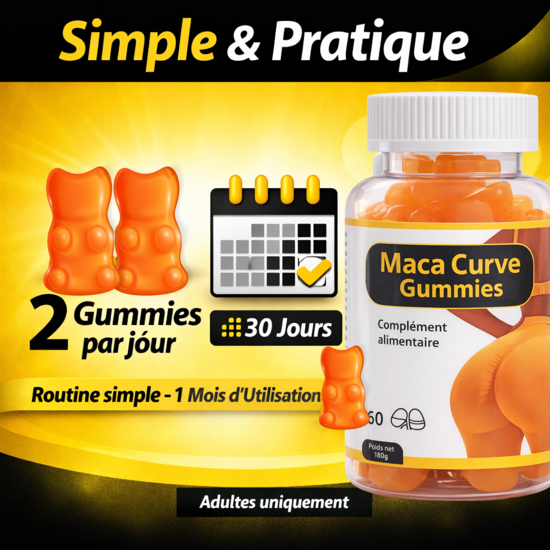 Lot de 2 – Maca Curve Gummies – Complément Alimentaire – Maca & Fenugrec – 120 Gummies – Forme, Silhouette & Courbes Naturelles