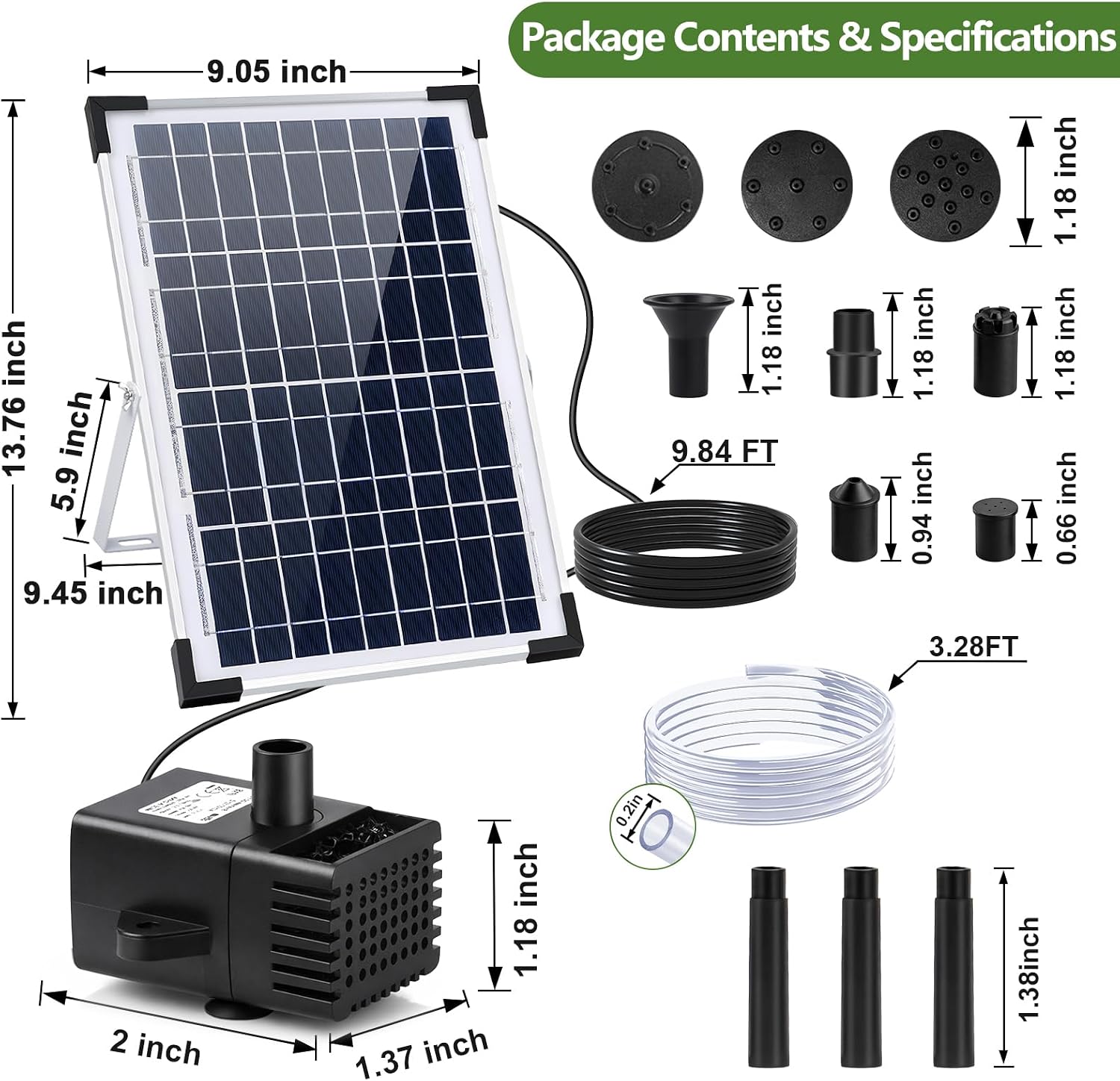 12W Solar Fountain Pump, Solar Powered Water Pump with 6 Nozzles & 3.28FT DIY Water Hose, Solar Water Fountain for Outdoor Garden Bird Bath Pond Water Feature
