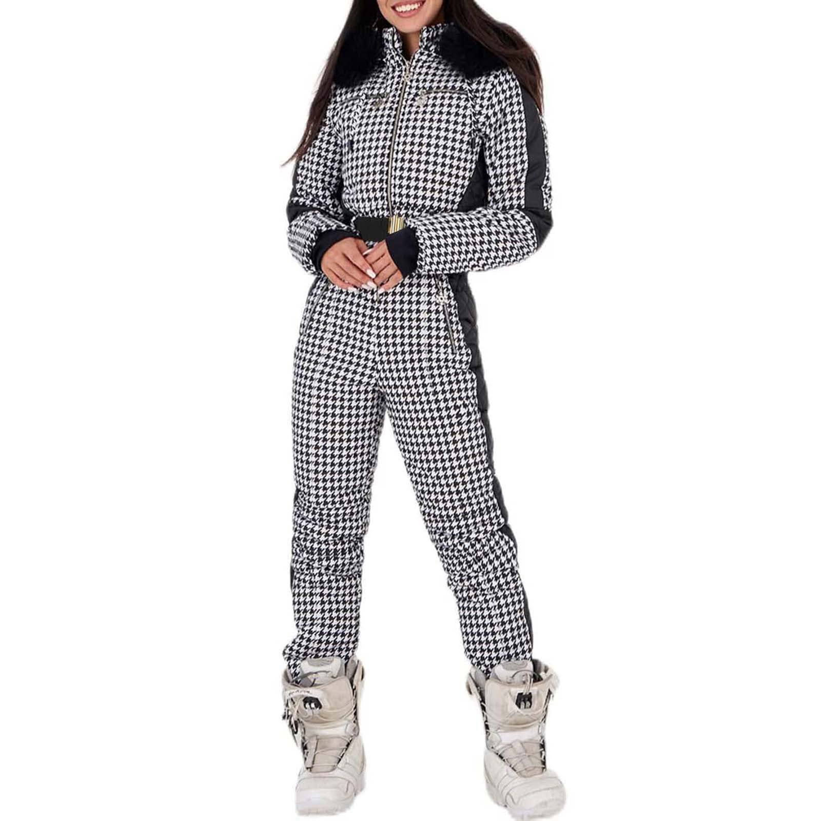 Generisch Mono de esquí de invierno para mujer, ropa deportiva al aire libre, traje de nieve impermeable con cuello de lana sintética extraíble