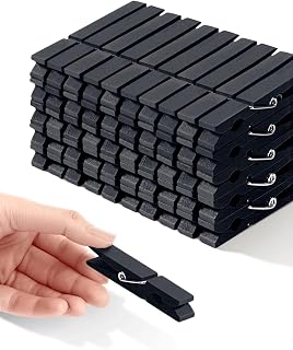 Colored Clothespins, Colorful Clothes Pins Wooden Clips Rainbow Colors 50 Pack Decorative Crafts Pegs Photos Pictures Decoration Clip Clothing Hanging Closepins, 2.83 Inch (Black)