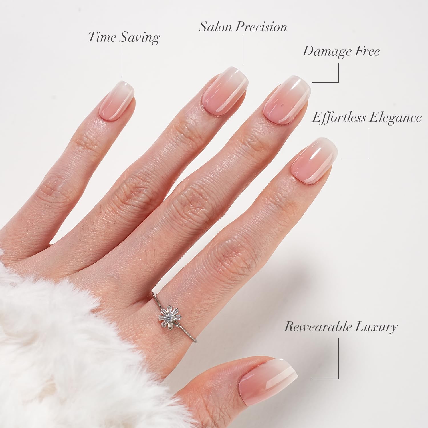 SXC Cosmetics Press On Nails - 001 Amber Ombre | X5 Signature Series - Extra Short Square Fake Nails, Salon Quality Nails 15 Sizes - 150 pieces Nail Kit with Glue