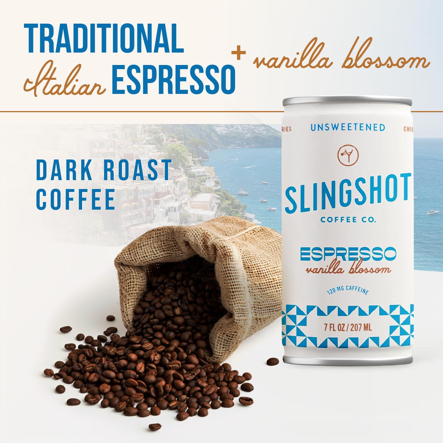 Chilled Espresso - Vanilla Blossom Ready-to-Drink Coffee, 7oz Cans (12 Pack) | Organic Italian Espresso Blend with Smooth Vanilla, with Notes of Caramel, Baking Spice & Dark Fruit