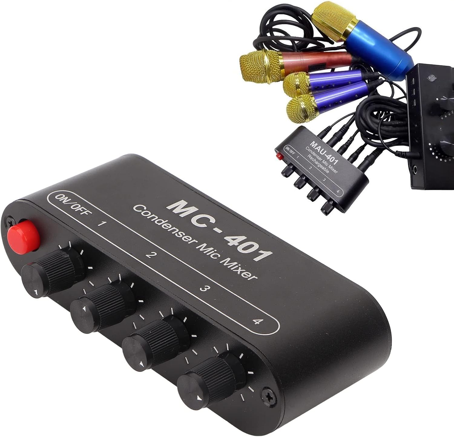 Mic Mixer, 4 in 1 Out 3.5mm Condenser Microphone Mixer Extender, Multi Source Mixing, Supports 4 Condenser Mics, for Headphone Speaker PC