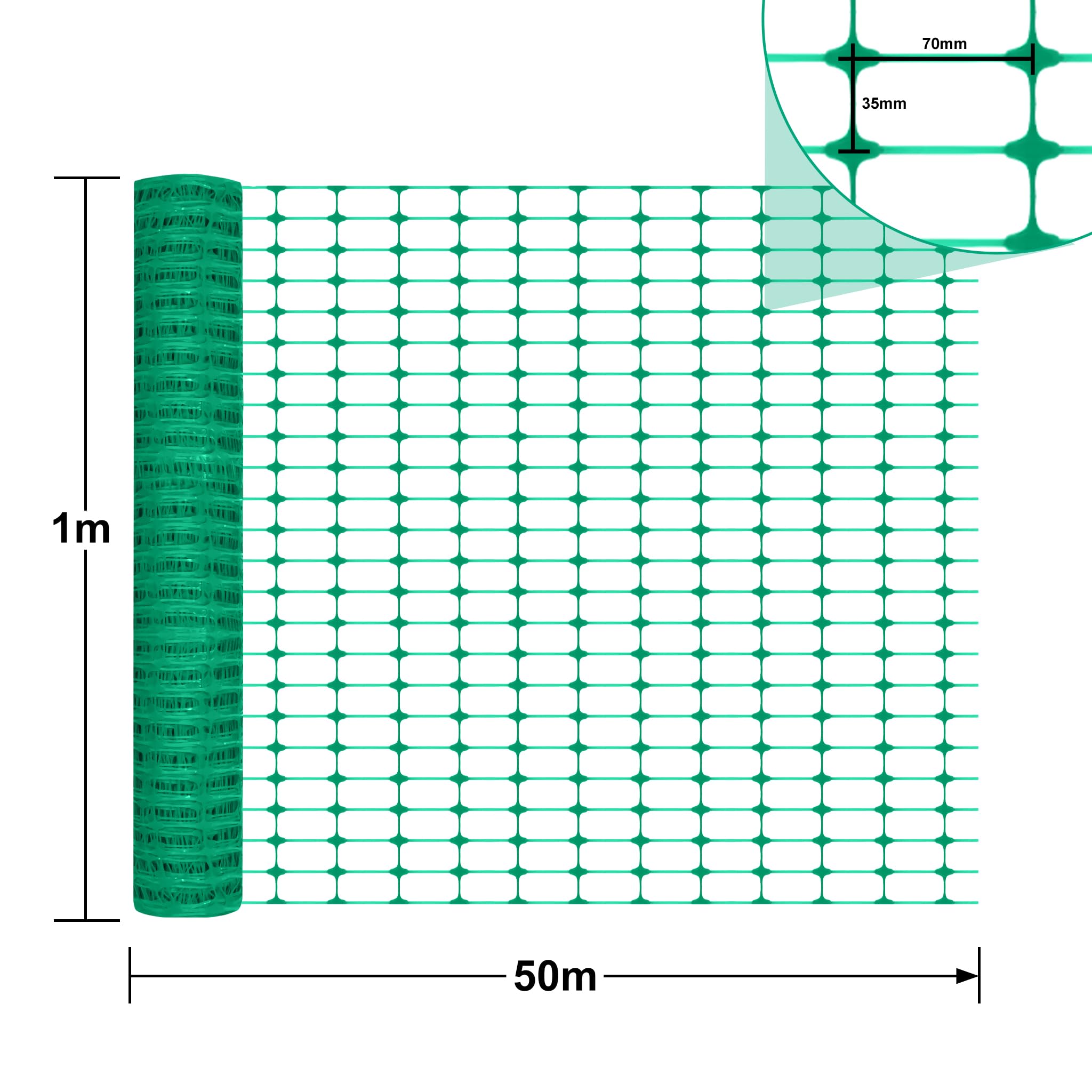 LARS360 Valla de seguridad 1 × 50 m PE red de protección verde 2 rollos | Resistente al desgarro, recortable, fácil de montar, para obras, jardín y zonas de animales