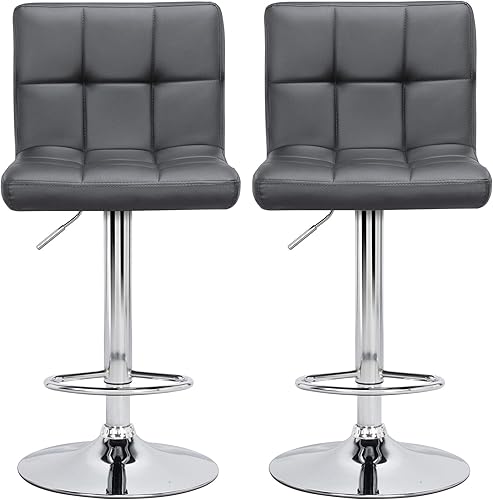 Miniatura 13 de Topeakmart Taburetes de bar modernos de altura ajustable, taburete giratorio de piel sintética, silla trasera de isla de cocina, taburete giratorio