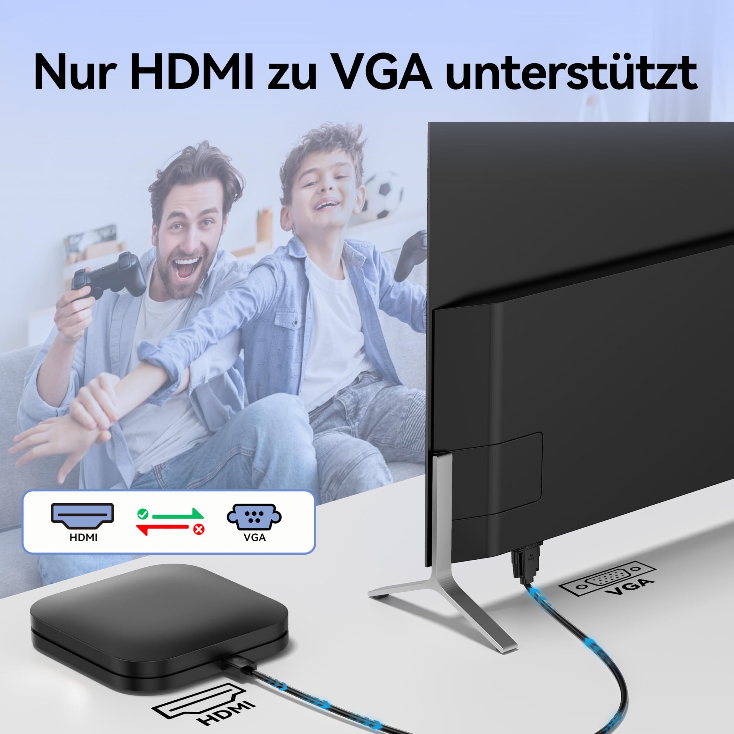 HX60 - Cavo adattatore VGA a HDMI, 1,8 m, convertitore da HDMI a VGA, Full HD 1080P, convertitore SVGA per desktop, proiettore, HDTV, Raspberry Pi, Roku, Xbox ecc
