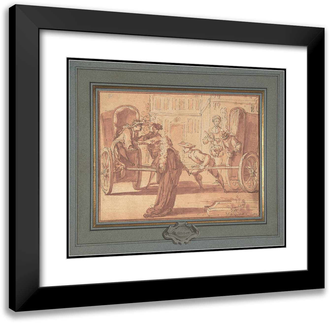 ArtDirect Claude Gillot 24x20 Black Modern Frame and Double Matted Museum Art Print Titled - The Two -Body Scene (ca. 1712-16)